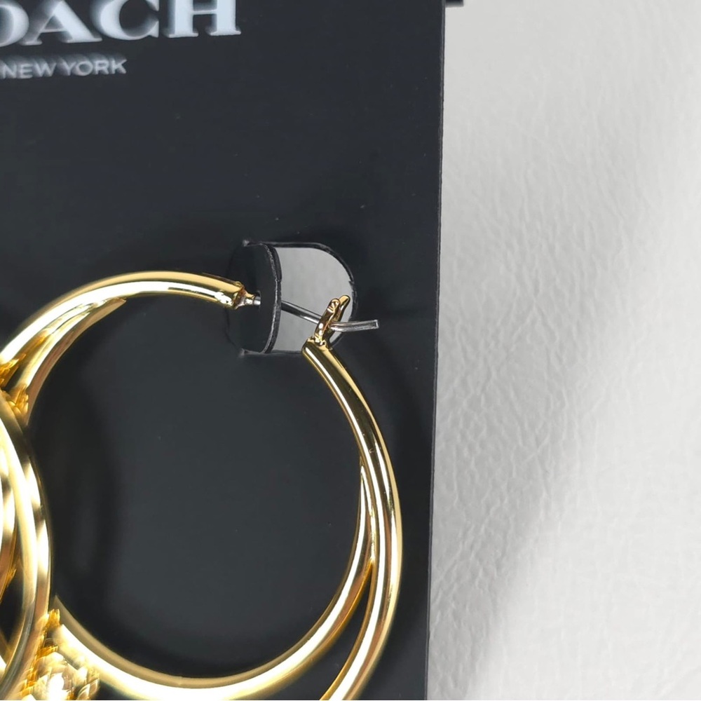 NWT COACH Women's Signature Double Hoop Gold Earrings with Cubic Zirconia Detail - Picture 10 of 13